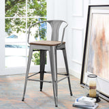 Industrial Promenade Bistro Bar Stool With Arms And Bamboo Seat - Farmhouse Bar Chairs - BUILDMYPLACE