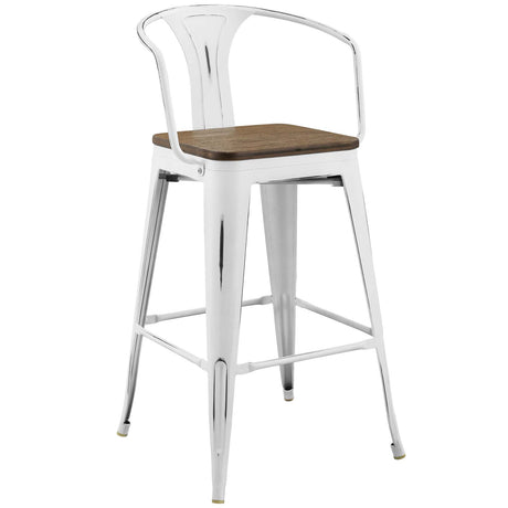 Industrial Promenade Bistro Bar Stool With Arms And Bamboo Seat - Farmhouse Bar Chairs - BUILDMYPLACE