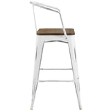 Industrial Promenade Bistro Bar Stool With Arms And Bamboo Seat - Farmhouse Bar Chairs - BUILDMYPLACE