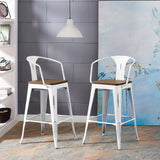 Industrial Promenade Bistro Bar Stool With Arms And Bamboo Seat - Farmhouse Bar Chairs - BUILDMYPLACE