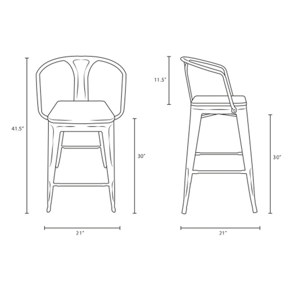 Industrial Promenade Bistro Bar Stool With Arms And Bamboo Seat - Farmhouse Bar Chairs - BUILDMYPLACE