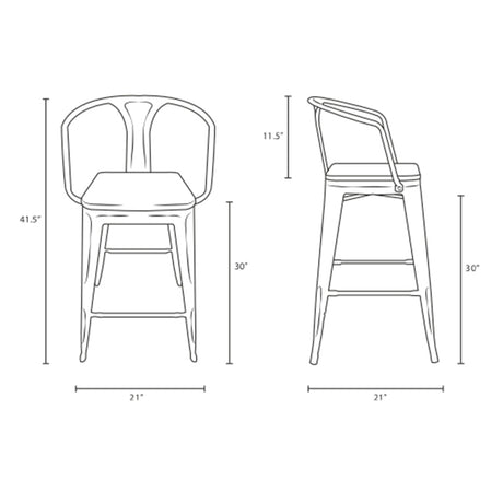 Industrial Promenade Bistro Bar Stool With Arms And Bamboo Seat - Farmhouse Bar Chairs - BUILDMYPLACE