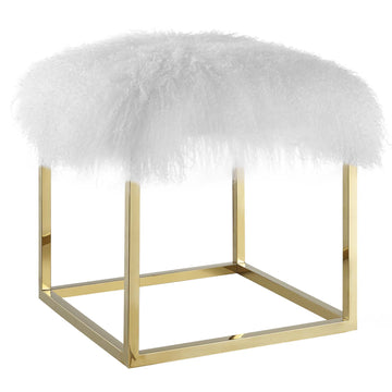 Anticipate Contemporary Ottoman With Padded Upholstered Seat In Luxurious White Sheepskin