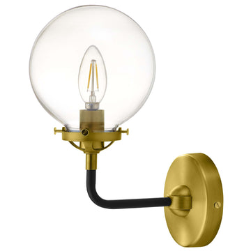 25W Industrial Modern Amber Glass Globe Wall Sconce Light - 1 Light - 3000K - Brass Black Finish - E12 Bulb (Not Included)