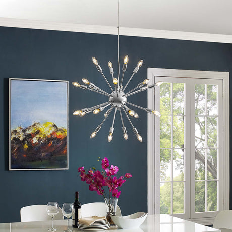 Mid-Century Silver Pendant Gamut Chandelier - 25W x 20 - Chrome Plated - Air-Powered - BUILDMYPLACE