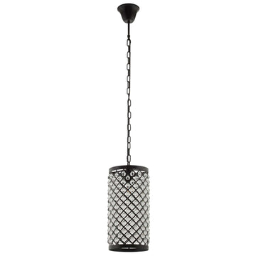 Glass Bead & Black Metal Cylindrical-Shaped Pendant - E26 60W Clear Glass Ball - Reflect Ceiling Light