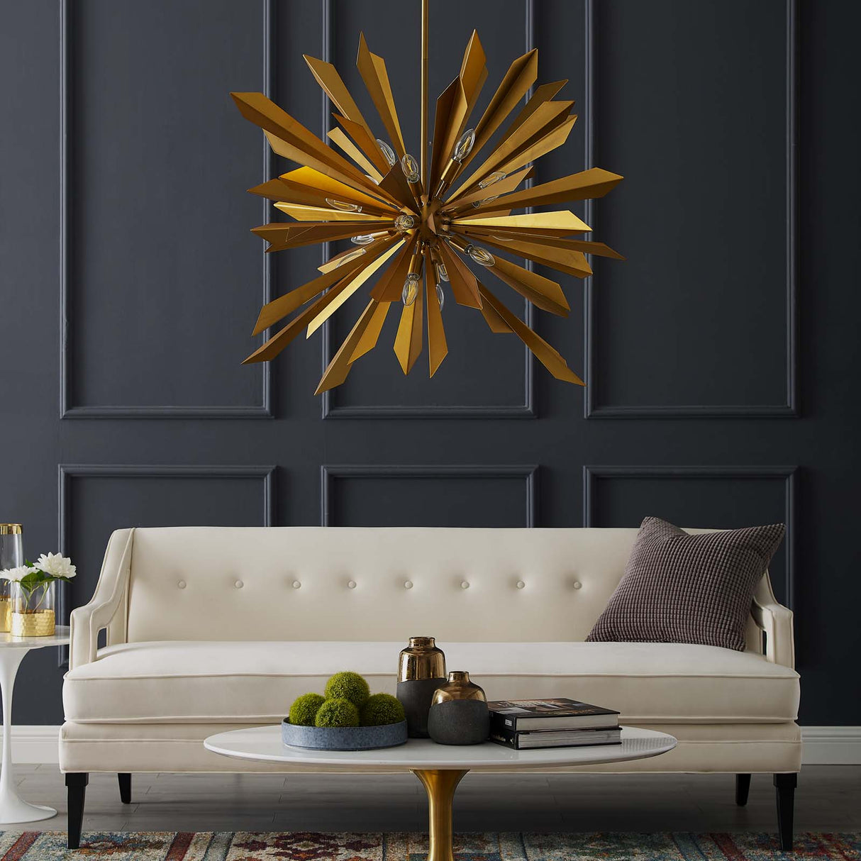 Mid-Century Spherical Starburst Pendant Pervade Chandelier - Metal W/ Antique Brass - Black Wire Ceiling Light - BUILDMYPLACE