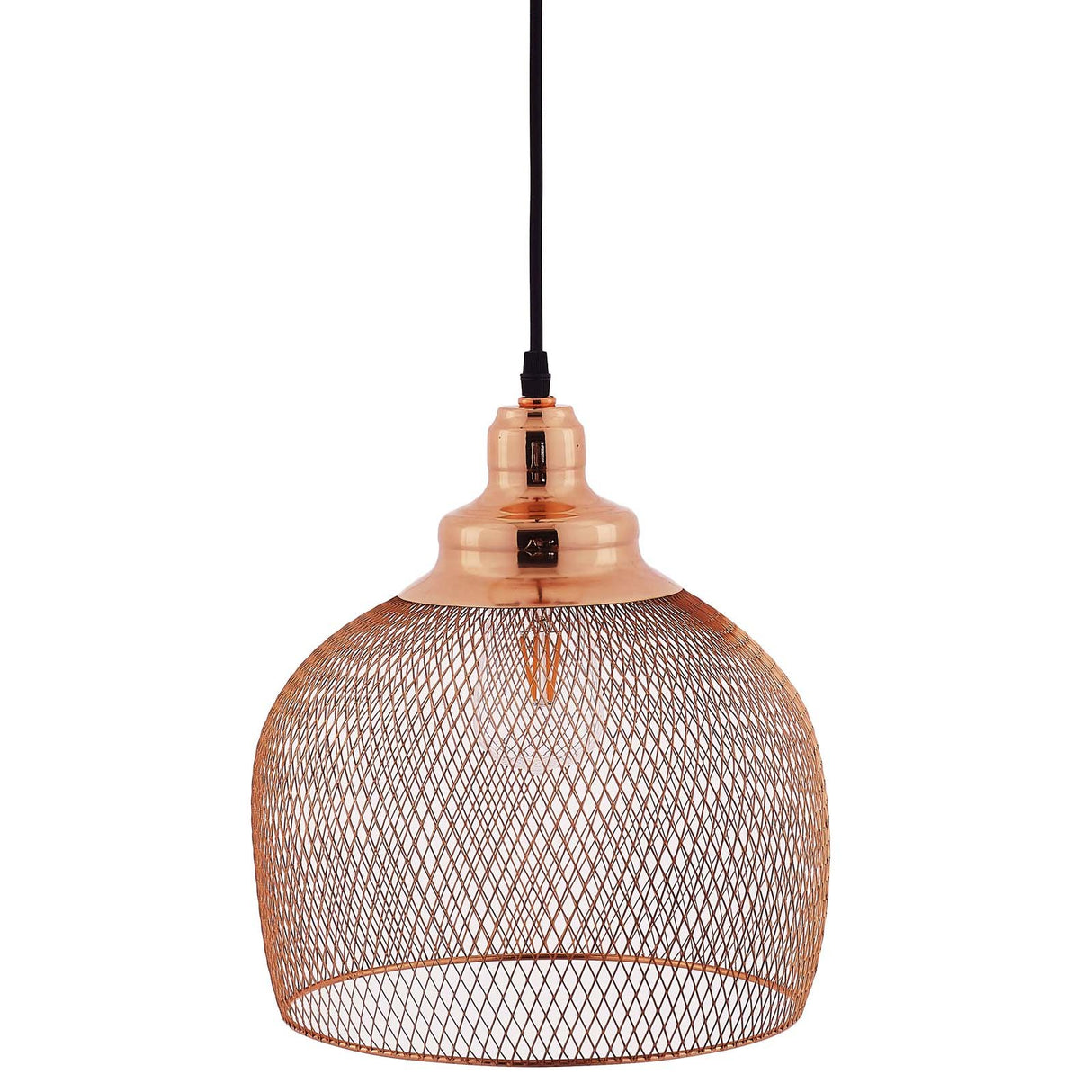 Plated Rose Gold Glimmer Pendant Light - Weaved Metal Wire Pattern W/ Diamond Cutouts - BUILDMYPLACE