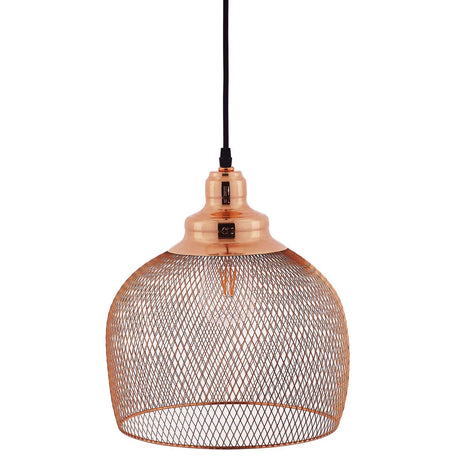 Plated Rose Gold Glimmer Pendant Light - Weaved Metal Wire Pattern W/ Diamond Cutouts - BUILDMYPLACE