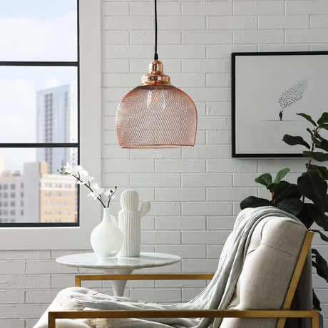 Plated Rose Gold Glimmer Pendant Light - Weaved Metal Wire Pattern W/ Diamond Cutouts - BUILDMYPLACE