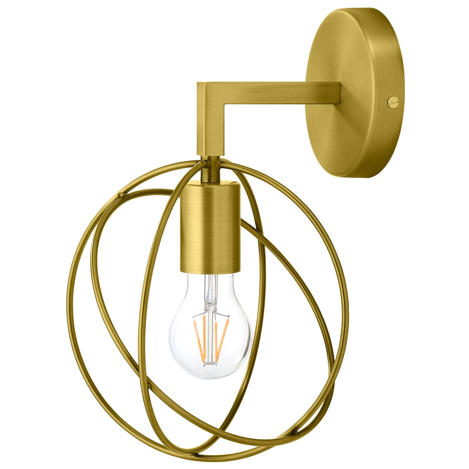 60W Mid-Century Circular Orbital Wall Sconce Light - 1 Light - 3000K - Brass Metal - E26 Bulb (Not Included)