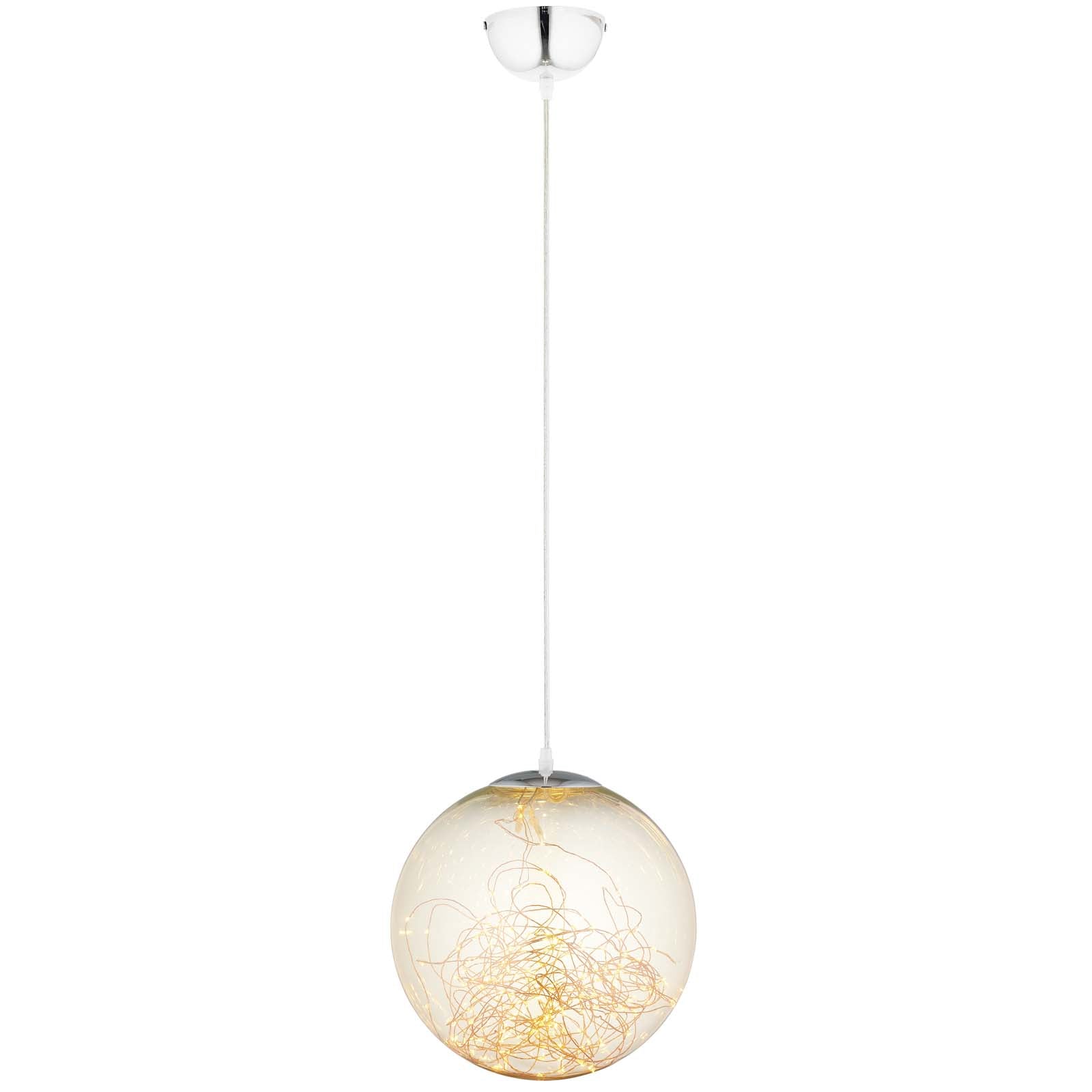 Fairy Glass Globe Ceiling Pendant Light - Amber Glass Globe W/ 6W LED lights
