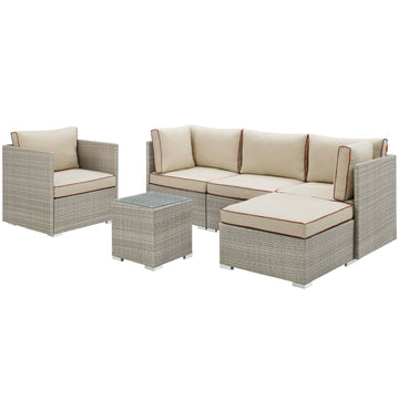 Repose 6 Piece Outdoor Patio Sectional Set With One Ottoman and Side Table