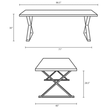 Modern Sector Dining Table - Stainless Steel X base - 30