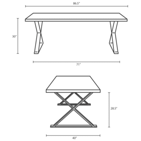 Modern Sector Dining Table - Stainless Steel X base - 30" H Dining Room Table - BUILDMYPLACE