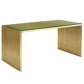 Gridiron Stainless Steel Rectangle Gold Dining Table - Modern Room Table Set