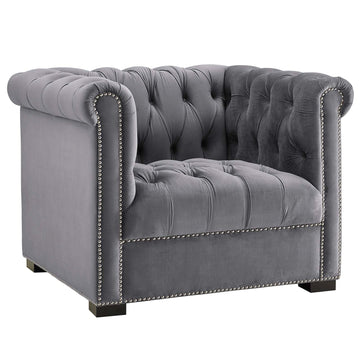 Modern Occasional Heritage Performance Velvet Armchair - Tufted Lounge Chair With Nailhead Trim