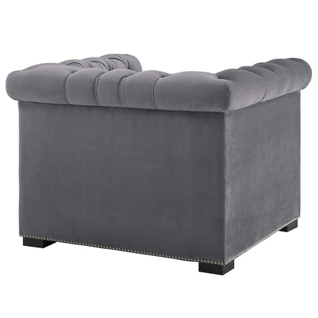 Modern Occasional Heritage Performance Velvet Armchair - Tufted Lounge Chair With Nailhead Trim - BUILDMYPLACE