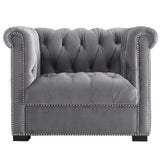 Modern Occasional Heritage Performance Velvet Armchair - Tufted Lounge Chair With Nailhead Trim - BUILDMYPLACE