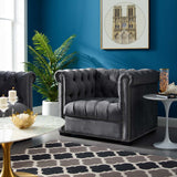 Modern Occasional Heritage Performance Velvet Armchair - Tufted Lounge Chair With Nailhead Trim - BUILDMYPLACE