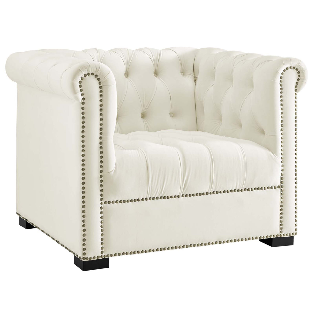 Modern Occasional Heritage Performance Velvet Armchair - Tufted Lounge Chair With Nailhead Trim - BUILDMYPLACE