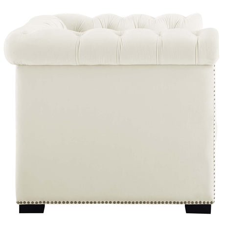 Modern Occasional Heritage Performance Velvet Armchair - Tufted Lounge Chair With Nailhead Trim - BUILDMYPLACE