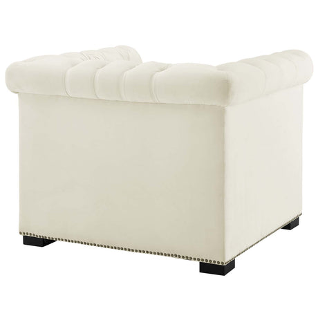 Modern Occasional Heritage Performance Velvet Armchair - Tufted Lounge Chair With Nailhead Trim - BUILDMYPLACE