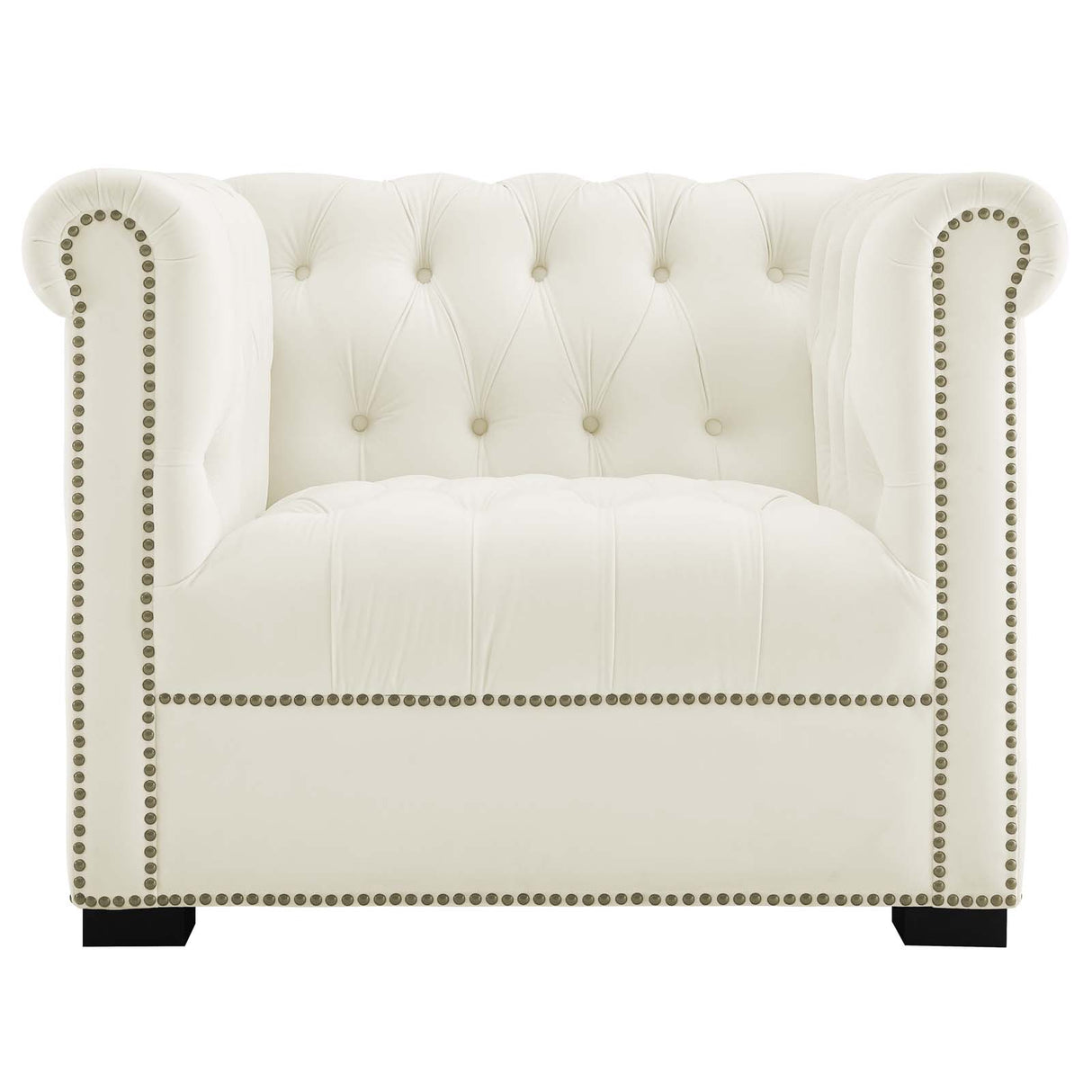 Modern Occasional Heritage Performance Velvet Armchair - Tufted Lounge Chair With Nailhead Trim - BUILDMYPLACE