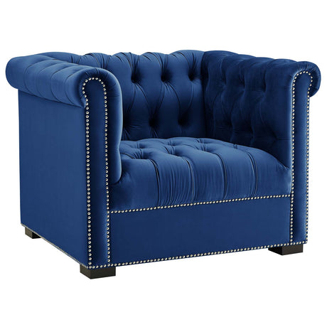 Modern Occasional Heritage Performance Velvet Armchair - Tufted Lounge Chair With Nailhead Trim - BUILDMYPLACE