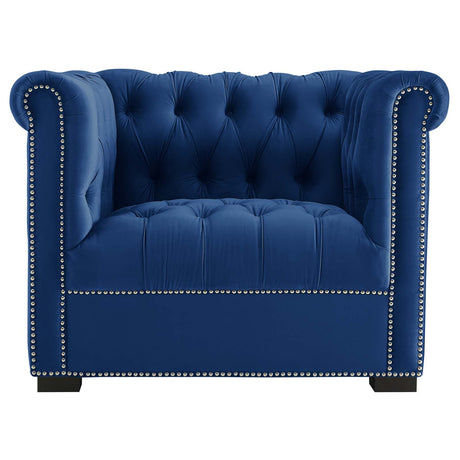 Modern Occasional Heritage Performance Velvet Armchair - Tufted Lounge Chair With Nailhead Trim - BUILDMYPLACE