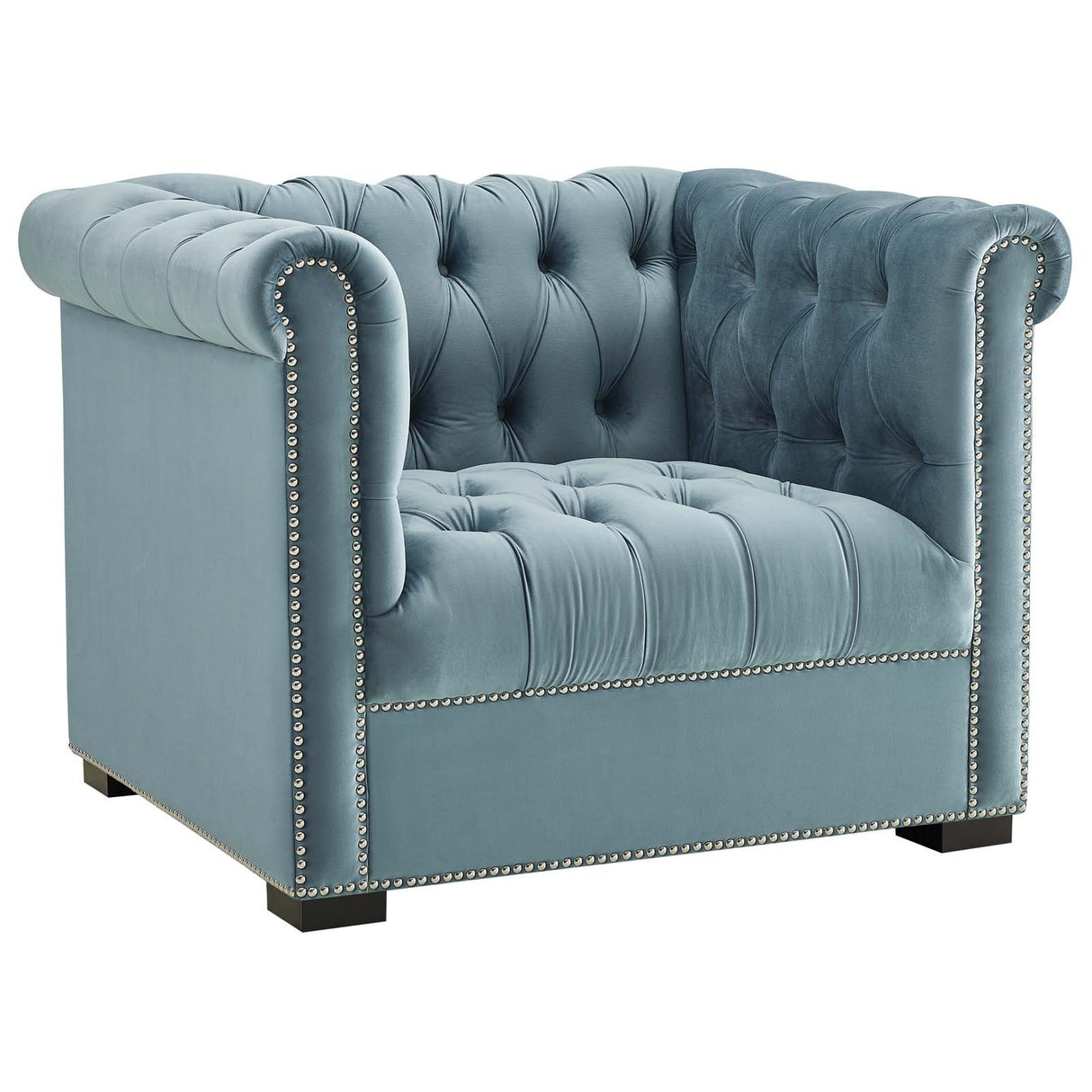 Modern Occasional Heritage Performance Velvet Armchair - Tufted Lounge Chair With Nailhead Trim - BUILDMYPLACE