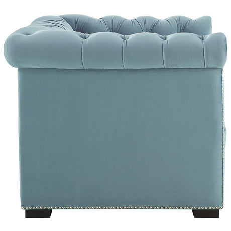 Modern Occasional Heritage Performance Velvet Armchair - Tufted Lounge Chair With Nailhead Trim - BUILDMYPLACE