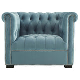 Modern Occasional Heritage Performance Velvet Armchair - Tufted Lounge Chair With Nailhead Trim - BUILDMYPLACE