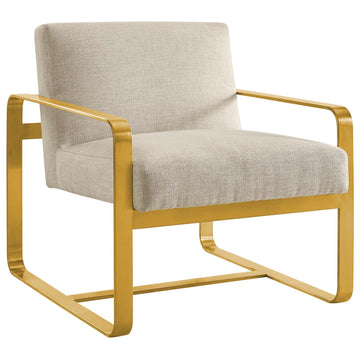 Mid Century Astute Fabric Upholstered Accent Armchair - Club Guest Chair With Gold Steels Legs