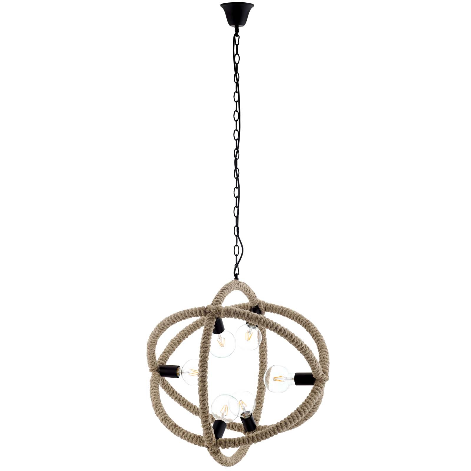 Modern Farmhouse Rope-Wrapped Transpose Pendant Chandelier - Brown Ceiling Light
