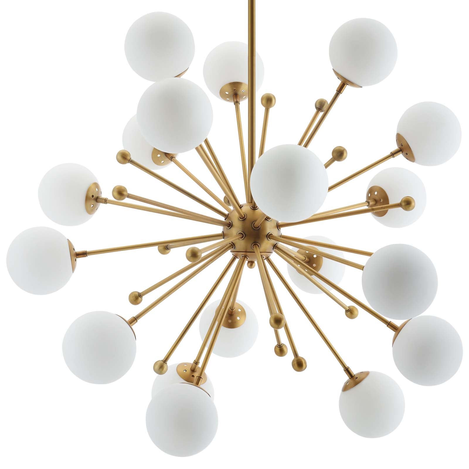 Brass Metal Modern Constellation Pendant Light Chandelier W/ White Glass Bulbs - Sunburst Silhouette