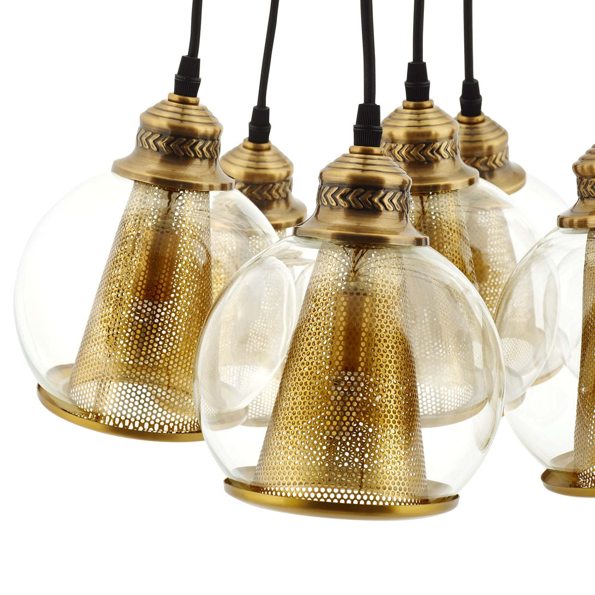 Rustic Modern Peak Cluster Pendant Chandelier - Yellow - Clear Glass Spheres - BUILDMYPLACE