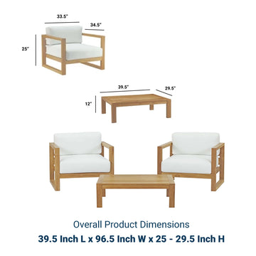 Upland 3 Piece Outdoor Patio Teak Set With Upland Coffee Table