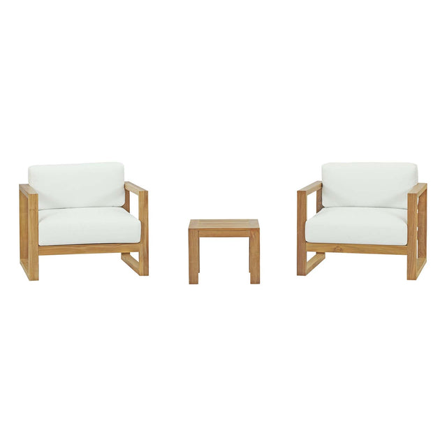 Upland 3 Piece  2 Seater Outdoor Patio Teak Set With Upland Side Table - BUILDMYPLACE