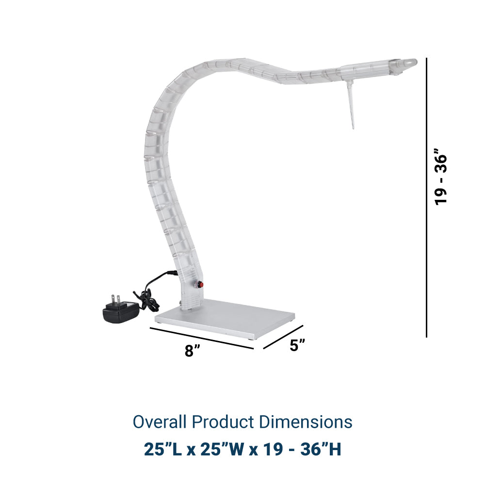 Inspect LED Light Table Lamp W/ Dimmer - 36" x 25" x 25" - Flexible Metal Arm, White - BUILDMYPLACE