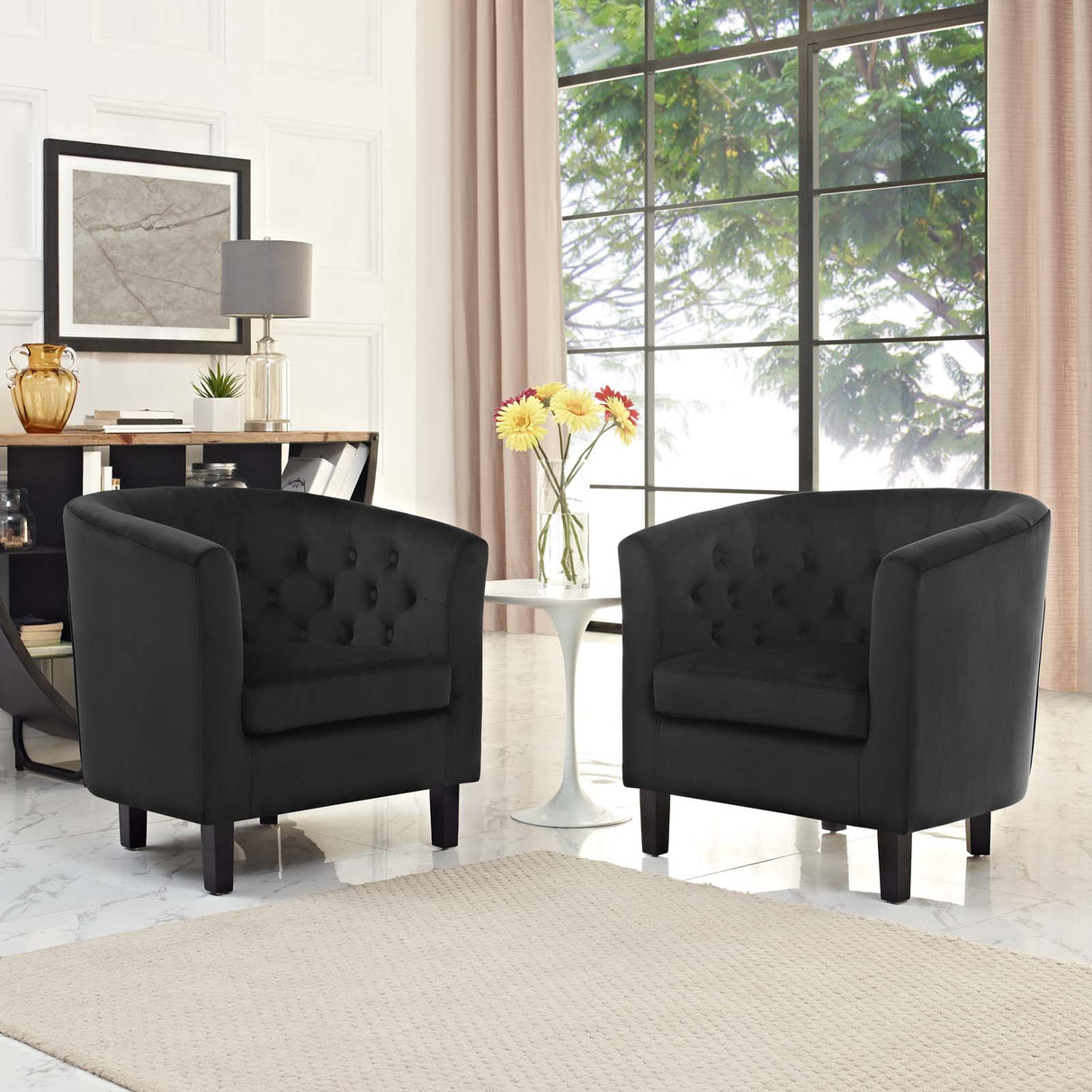 Modern Prospect Tufted Upholstered Velvet 2 Set Sofa - Mid Century Modern Accent ArmChair