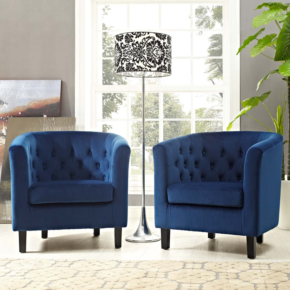 Modern Prospect Tufted Upholstered Velvet 2 Set Sofa - Mid Century Modern Accent ArmChair