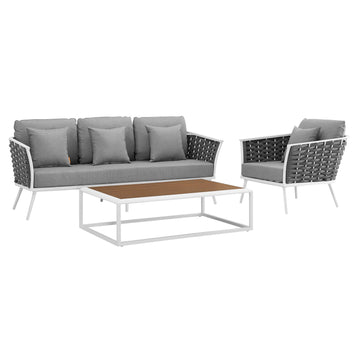 Stance 3 Piece Outdoor Patio Aluminum Sectional Sofa Set With One Coffee Table