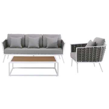 Stance 3 Piece Outdoor Patio Aluminum Sectional Sofa Set With One Coffee Table