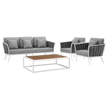Stance 4 Piece Outdoor Patio Aluminum Sectional Sofa Set With Armchair
