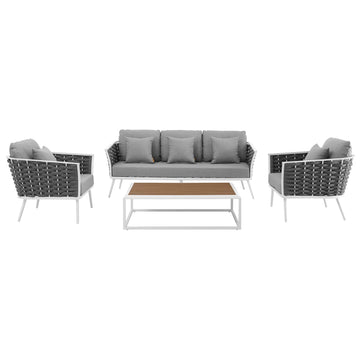 Stance 4 Piece Outdoor Patio Aluminum Sectional Sofa Set With Armchair