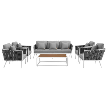 Stance 6 Piece Outdoor Patio Aluminum Sectional Sofa Set With Coffee Table and Armchair