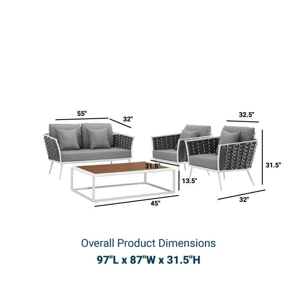 Stance 4 Piece Outdoor Patio Aluminum Sectional Sofa Set With Stance Loveseat - BUILDMYPLACE