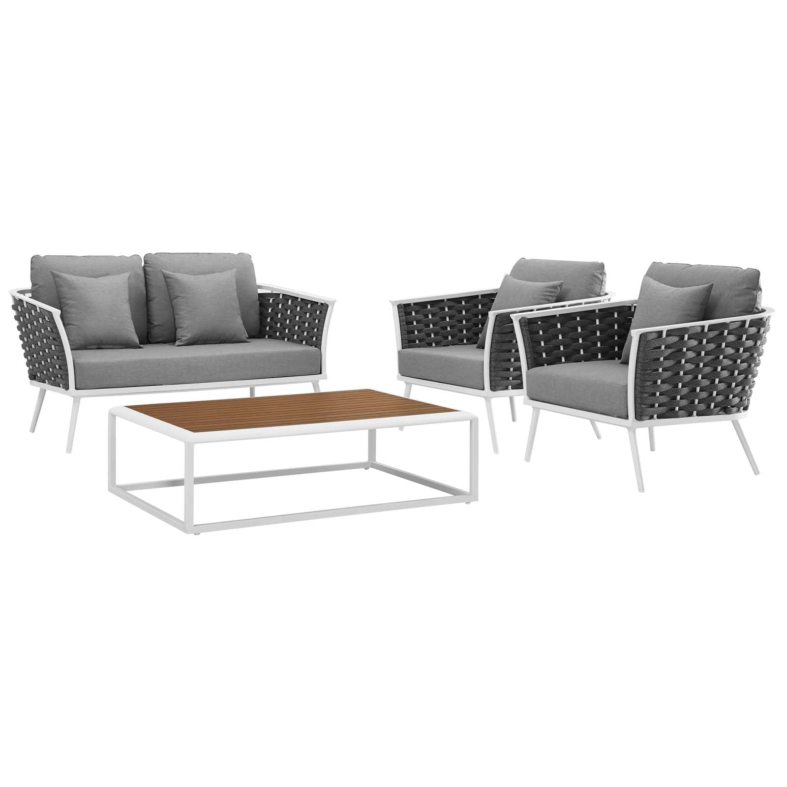 Stance 4 Piece Outdoor Patio Aluminum Sectional Sofa Set With Stance Loveseat