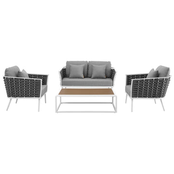 Stance 4 Piece Outdoor Patio Aluminum Sectional Sofa Set With Stance Loveseat